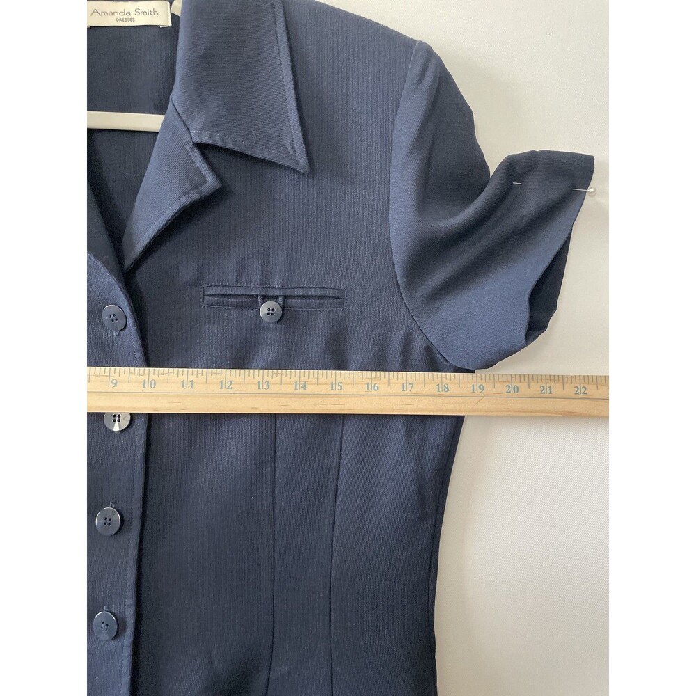 Vintage Y2K Amanda Smith Shirt Dress Collared Short Sleeve Button Front Navy 8 - Picture 8 of 12
